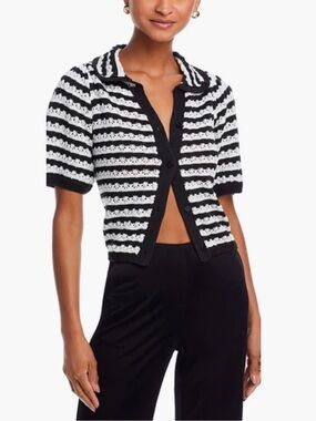 AQUA SHORT SLEEVE BUTTON UP SWEATER
